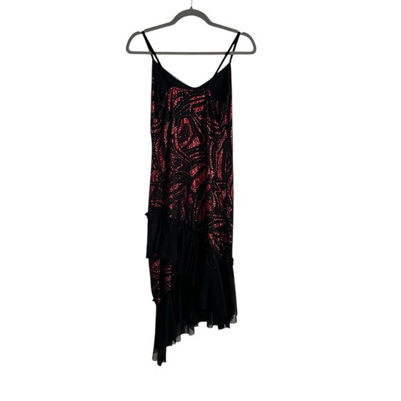 Dresses & Skirts - Y2K Black Red Glitter Party Dress Spaghetti Strap Asymmetrical Hem Dress